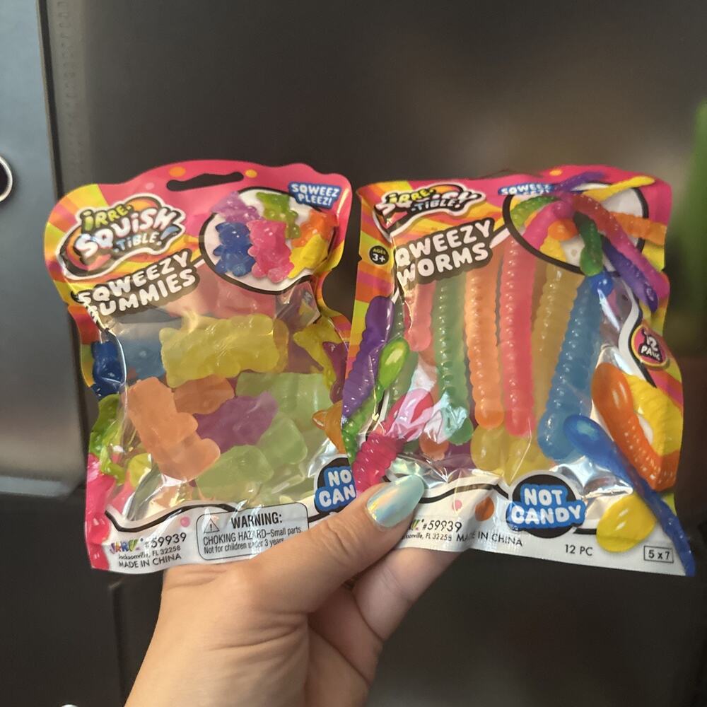 Ja-Ru Mini Gummy Bear/Gummy Worms Squishies! Lot Of 2 Bags 24 Total Not Food